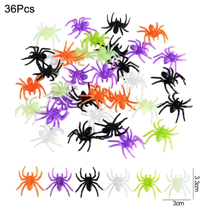 KIMOBER 52PCS Halloween Plastic Spiders - Assorted Sizes Realistic Prank Props For Party Decor