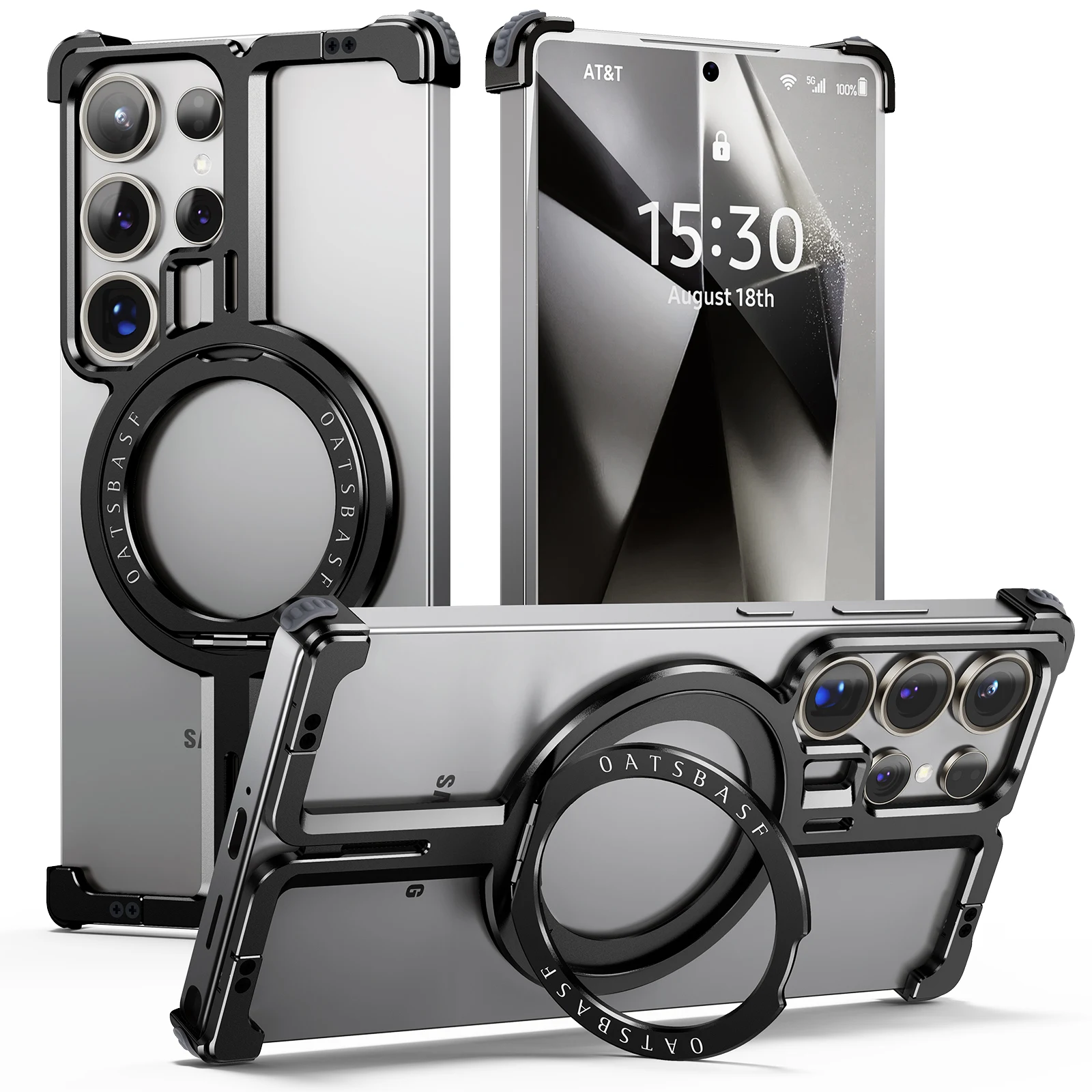 Frameless Magnetic Wireless Charging Shockproof Phone Case w/ Ring - Oatsbasf
