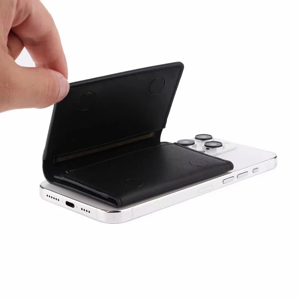 Minimalist Black Tri-Fold Magnetic Card Holder for Iphone 12 13 14 15 Pro Max Can Be Installed in 6 Card Luxury Card Case Black