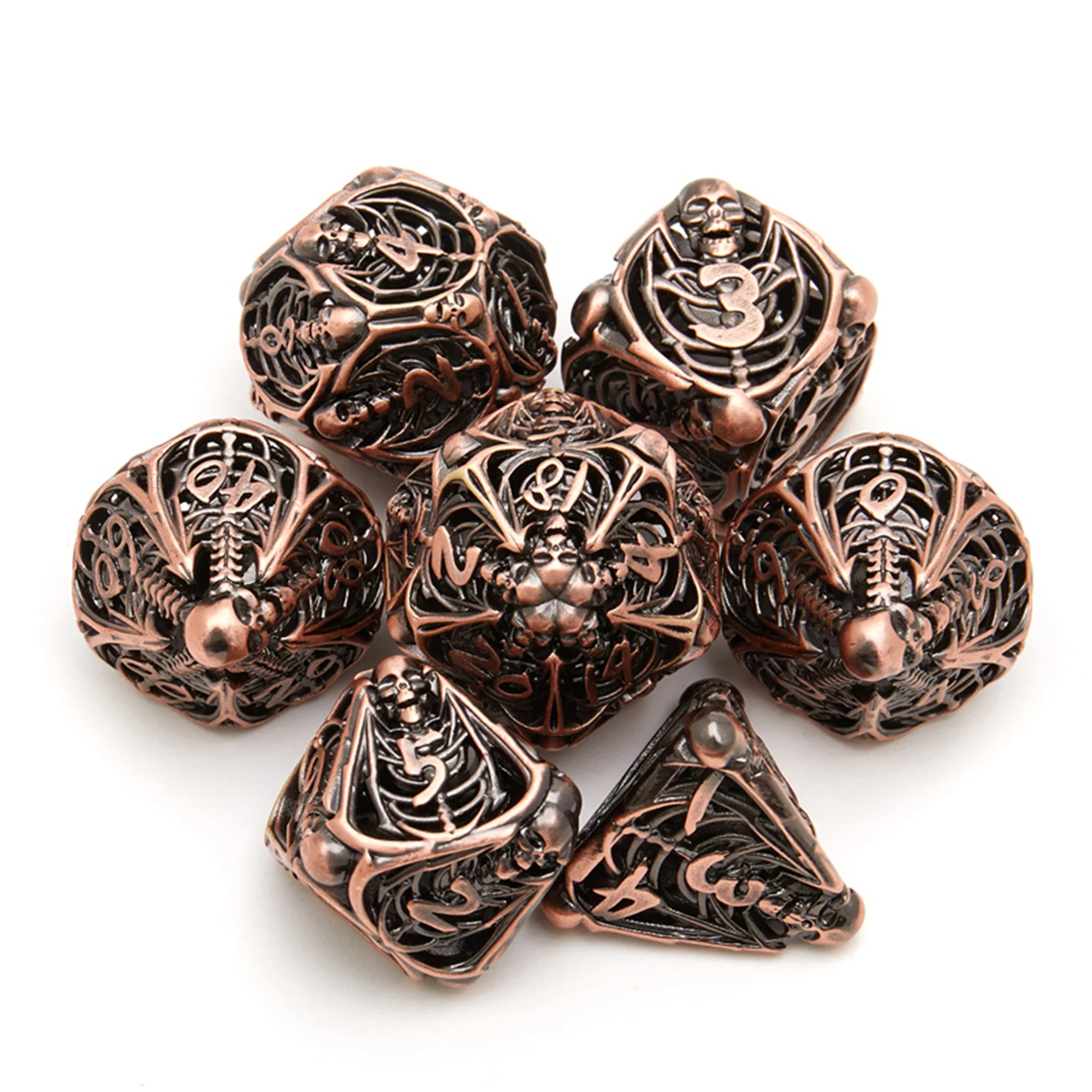 Metal DND Dice Set, 7-piece warrior head hollow design, easy to roll D&D dice, role-playing game D&D metal dice 5