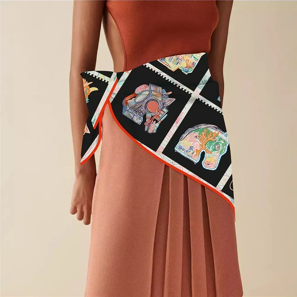 1PC 90Cm Twill Neue Pferd Prisma frauen Dekorative Schal Großen Quadratischen Schal Kopftuch Schal Rahmen Malerei seide Schal Großhandel – Detail 7