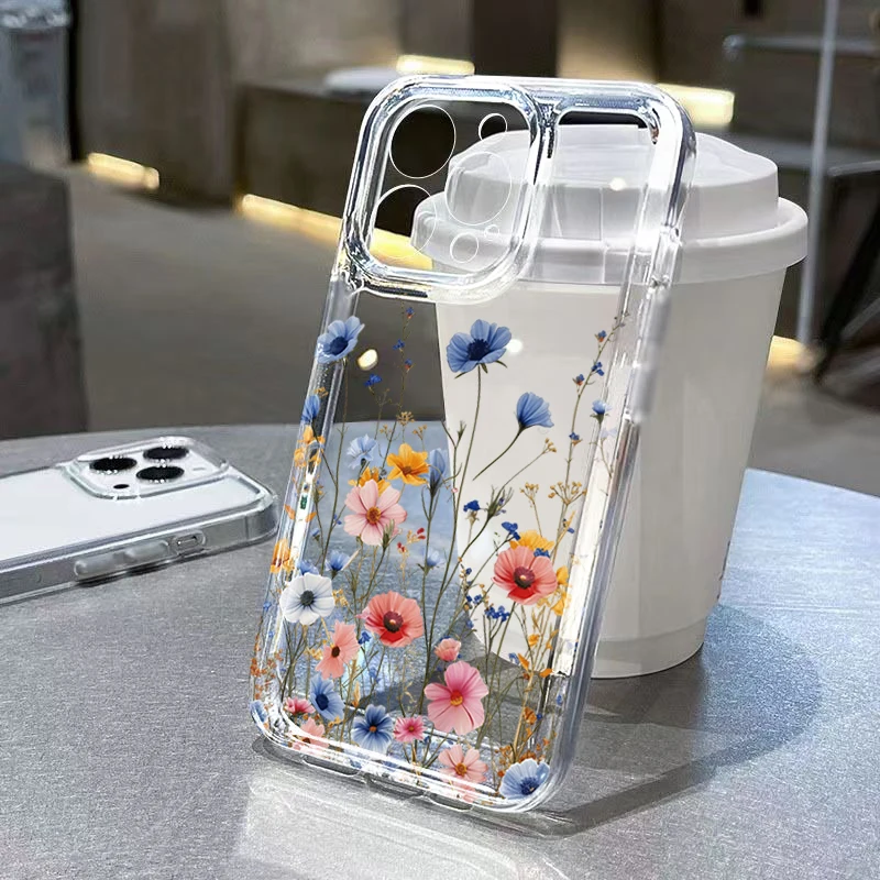 Cute Pastel Flower Shockproof Phone Case - Soft Bumper Cover