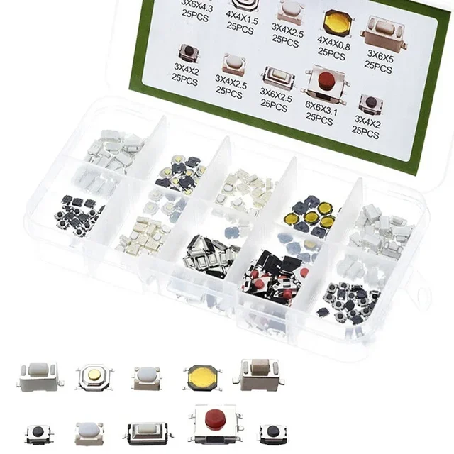 250PCS Micro Tactile Push Button Switch Car Remote Control Button Switch Momentary Key Touch Switch Assortment Set With Box - Image 6