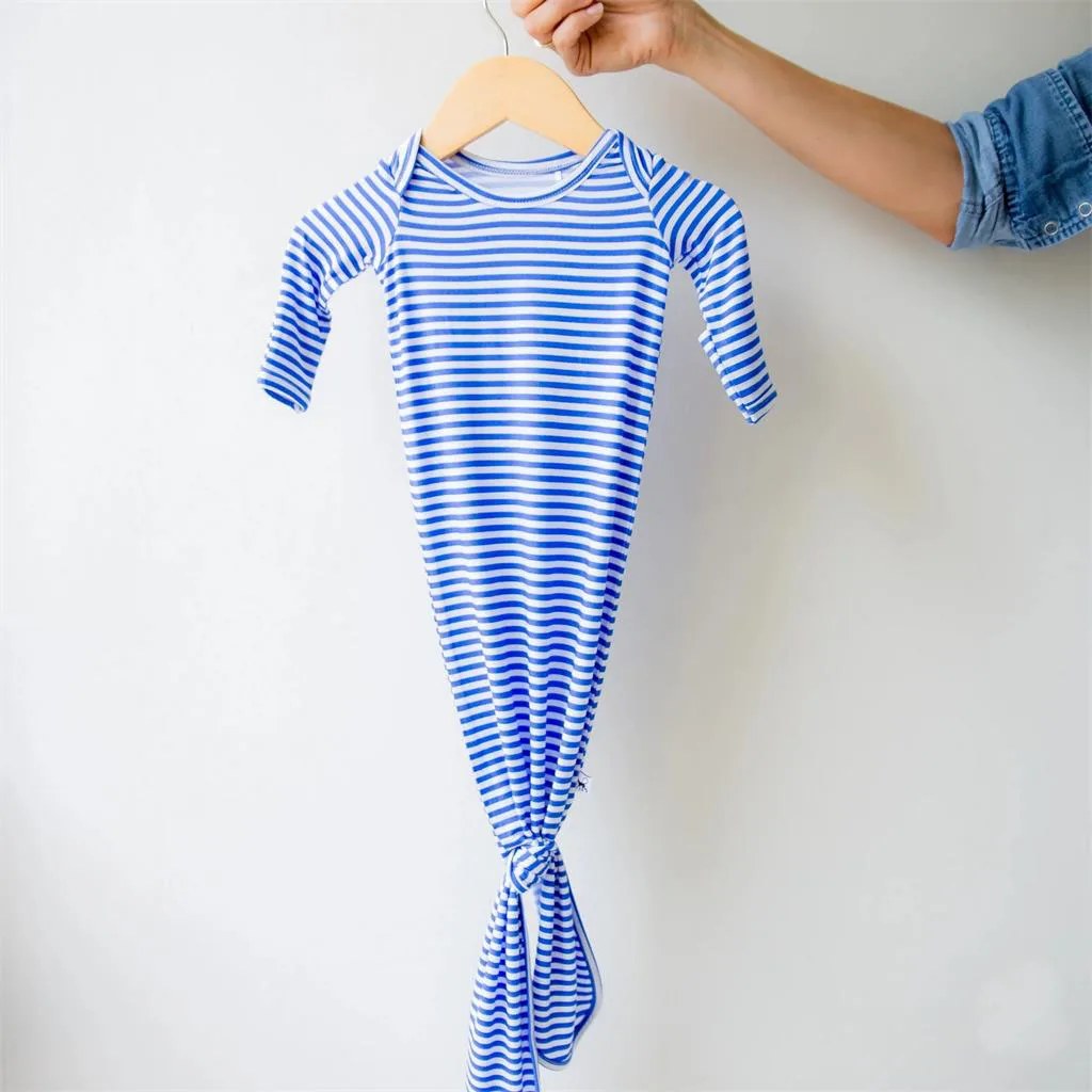 Newborn Bundles Knotted Gowns Comfortable Soft Knit Bamboo Baby Striped Sleep Gown