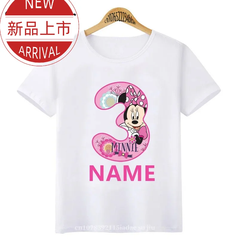 

Disney Minnie Mouse Number Bow Graphic T Shirt Kids Clothes 1 2 3 4 5 6 7 8 9 Years Birthday Baby Girls Party T-Shirts Boys Tops