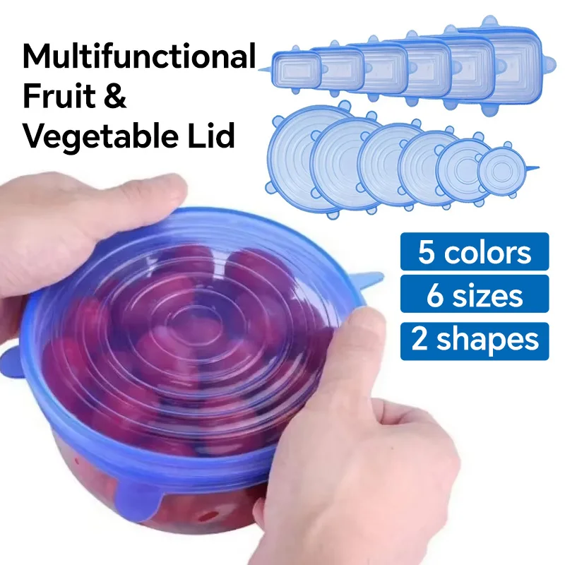 Food Cover Fresh Keeping Cover Preservation Cover Kitchen Utensils Kitchen Supplies 6PCS Kitchen Accessories Silicone Cover Reusable Airtight Cap Wrap Refrigerator Storage