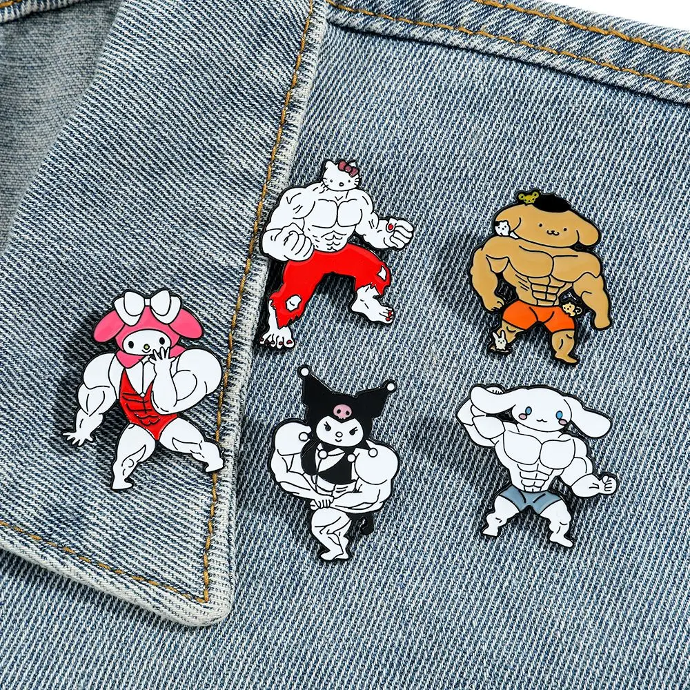 

Cartoon Creative Personality Parody Muscular Fierce Man Sanrio Brooch Hello Kitty Kuromi Cinnamoroll Cute Alloy Badge Anime Pins