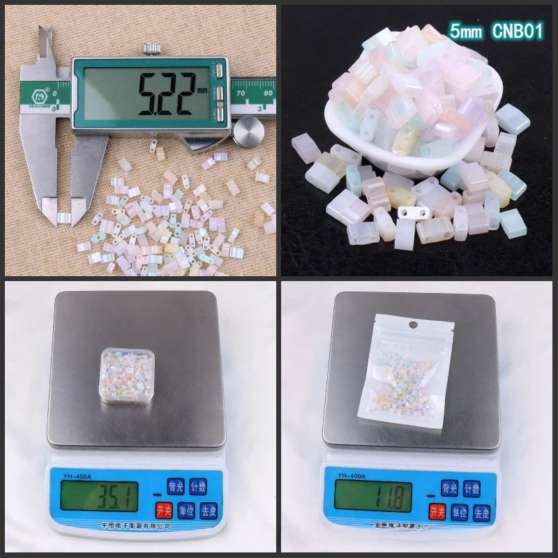 5mm 반투명 크림색 세미리프트 이중 구멍 유리 쌀알 비즈 수제 DIY 비즈 루즈 비즈 직조 재료