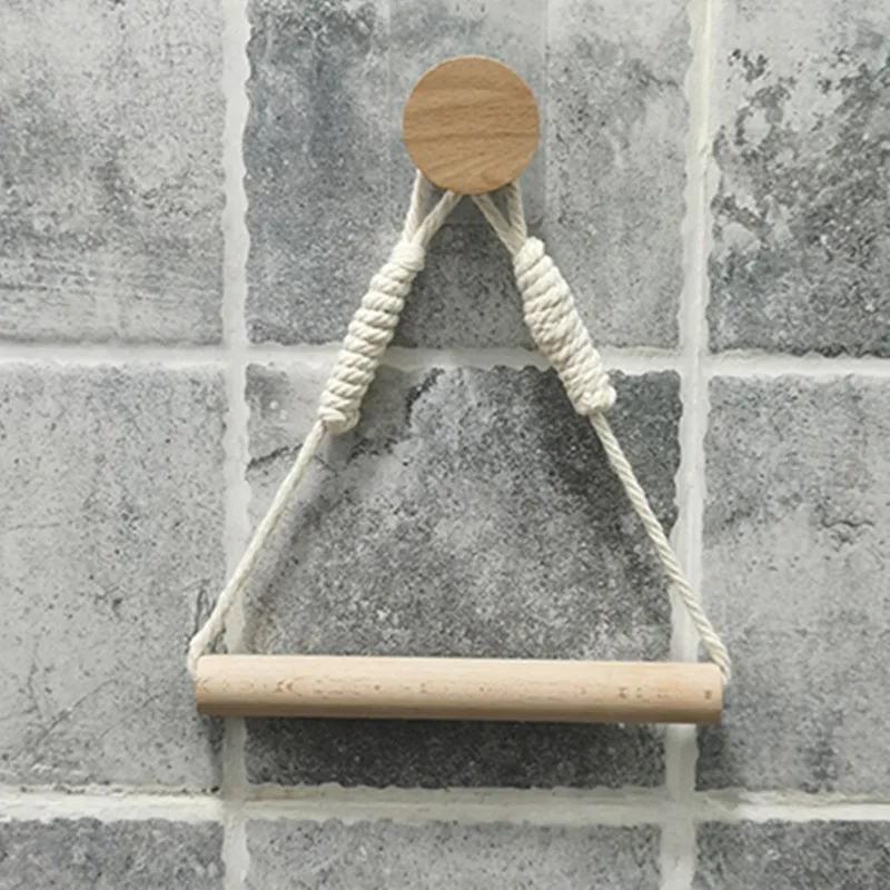 Wall hangs Wooden Paper Towel Holder Bedroom Triangle Paper Rack Bathroom Wall Towel Decir Hemp Toilet Towels