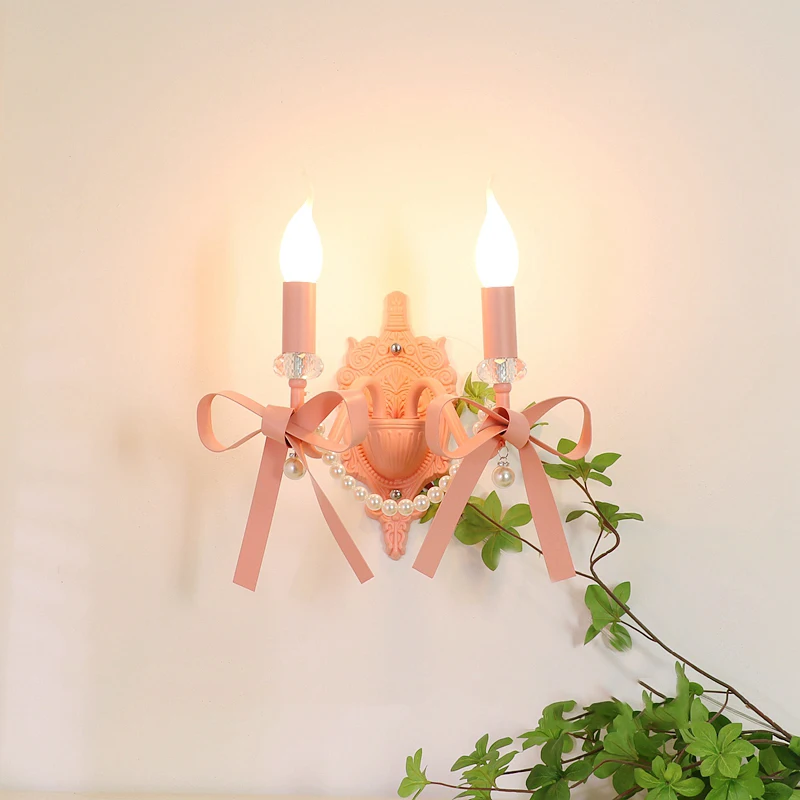 PinkPrincessWallLightCreativeChildrenBedroomBedsideWallLamps