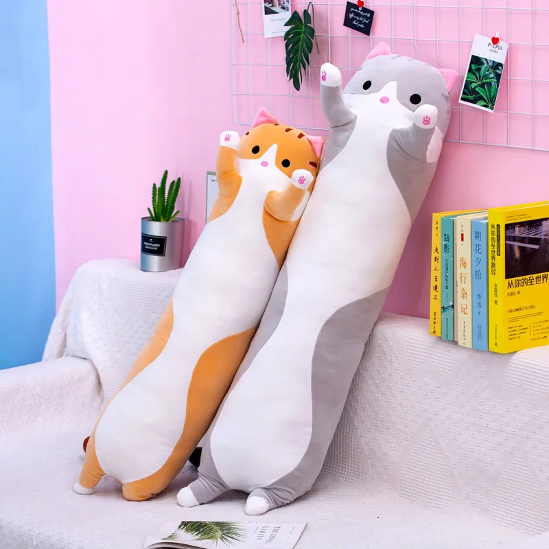 130cm Kawaii Soft Long Cat Pillow Plush Toys Stuffed Bed Office Nap Pillow Bed Sleep Cushion Home Decor Gift Doll for Kids Girls 4