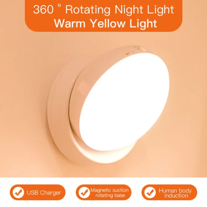 360 Rotated PIR Motion Sensor LED Night Light Wall Lamps Rechargeable Under Cabinet Light Wireless Closet Night Lamp