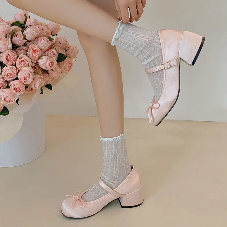 Women's High Heel Shoes Versatile Thick Heel Women's Shoes New Shallow Mouth Round Head French Mary Jane Shoes Platform Heels