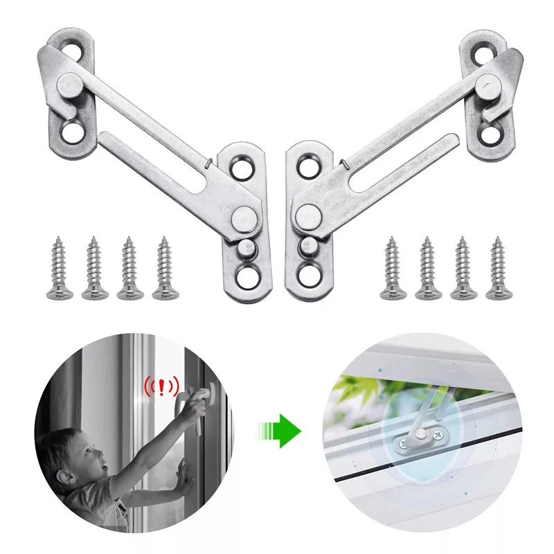 1set Lock Protector Locator Window Support Adjustable Cabinet Locks Window Protection Hook Latches Casement Blocking