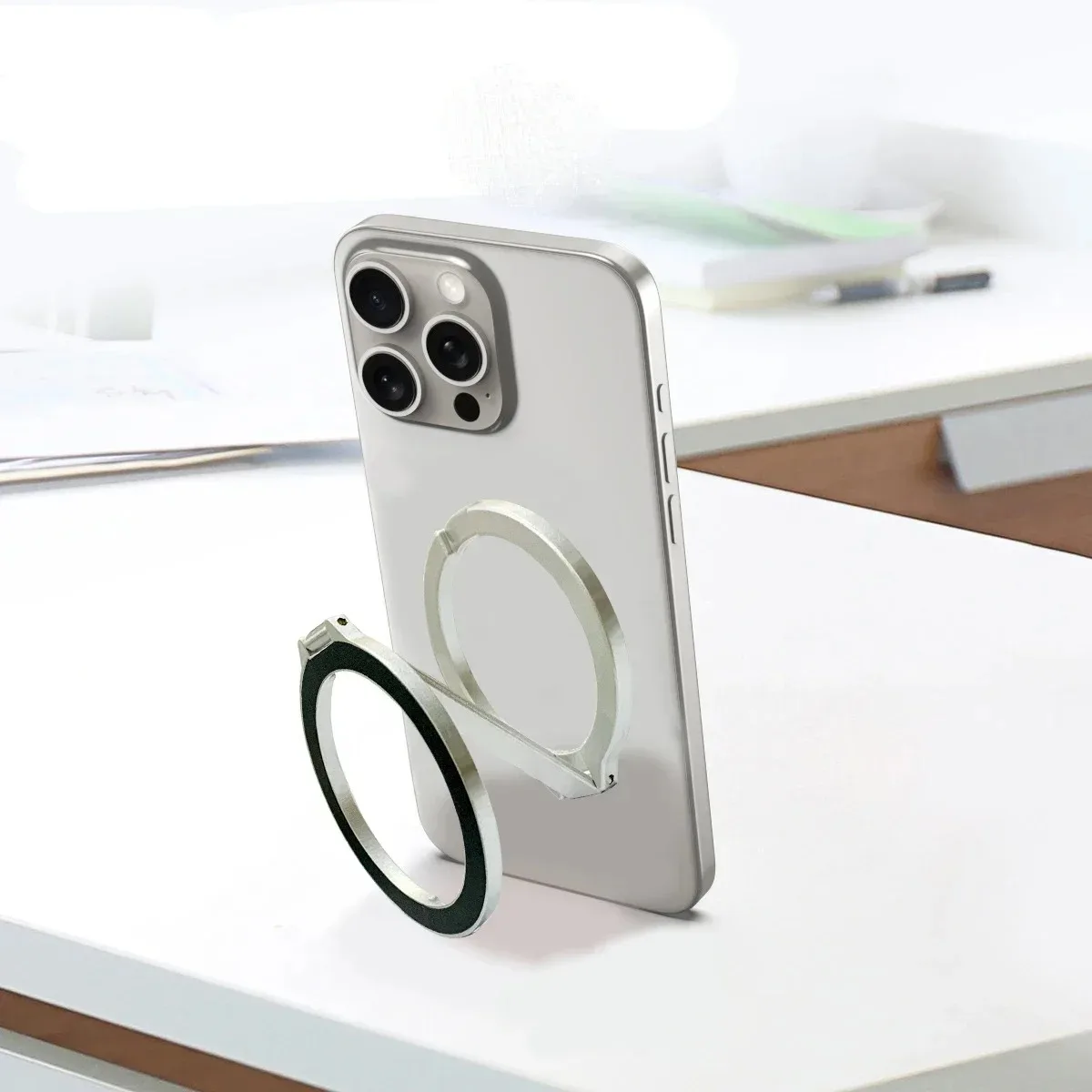 Universal Magnetic Metal Phone Stand with 360° Rotation and Adjustable Height