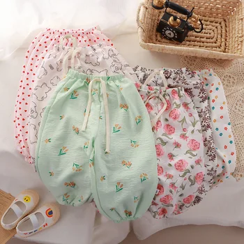 Children Anti-mosquito Pants Summer Thin Breathable Kids Loose Casual Pants Girls Baby Korean Love Printed Trousers 1