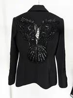 HIGH QUALITY New Fashion 2026 Designer Suit Set Women's Gauze Patchwork Beaded Blazer Chiffon Pants 2cs Set - Image 3