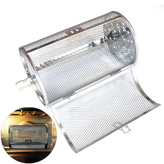 Grill Pörkölő Dob Tartós Rohanás Elleni Rozsdamentes Acél Huzal Forgó Dió Bab Kosár Étterem Kiegészítő - Image 4