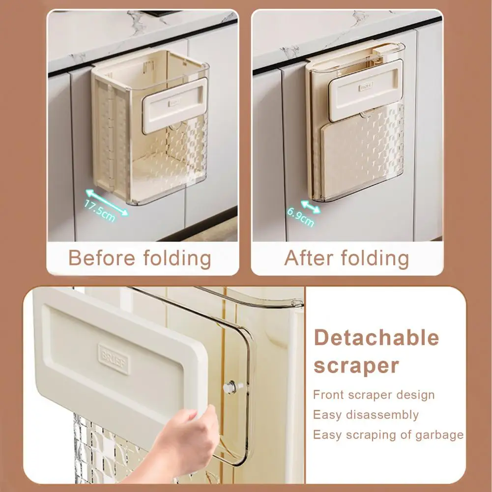 

Space-saving Trash Capacity Foldable Hanging Trash Transparent Kitchen Food Waste Bin for Wall Mounted Storage Garbage Holder
