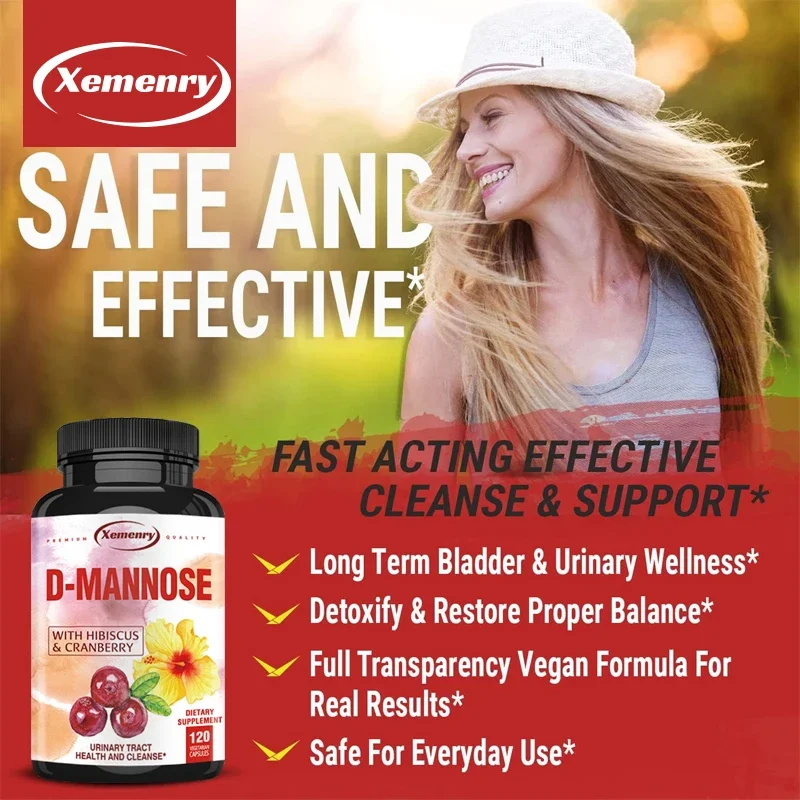 Mannose Capsules Urinary Tract Health Formula Organic Cranberry Fruit Powder Hibiscus Healthy Bladder Rapid Detoxification