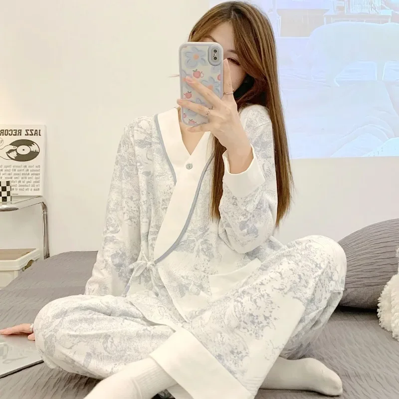 Postpartum Clothing Set Pure Cotton Breastfeeding Adjustable Sleepwear For Pregnant Women Loose-fit Nursing Wear Outerwear