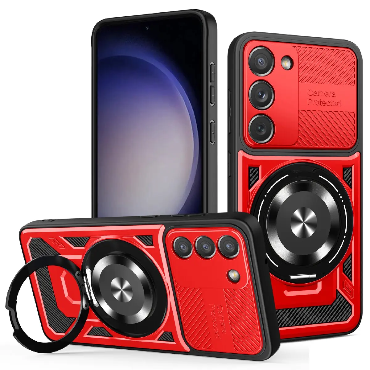 Enhanced Armor Case with 360° Rotating Ring Stand and Magnetic Wireless Charging Compatibility