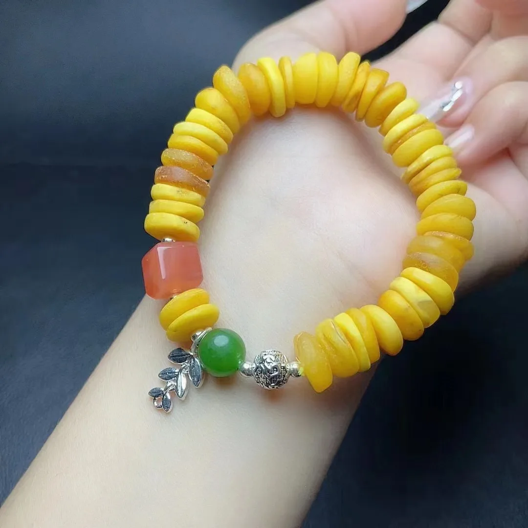 

New arrival natural stone yellow beeswax amber bracelet smooth Conformal beads loose fine jewelry making diy bracelets