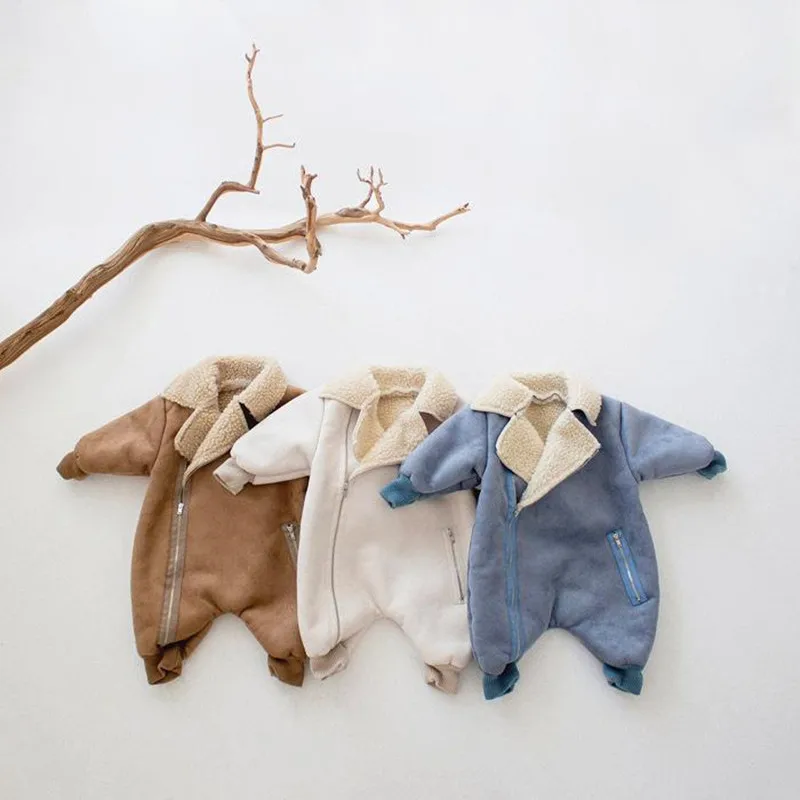 

INS Style Baby Boys Romper Suede Thickened Outdoor Wear Handsome Climbing Jumpsuit Overcoat Kids Winter Clothes
