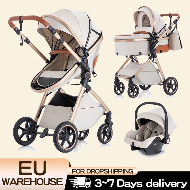 Poussette 3 en 1 pour bébé nouveau-né, poussette de voyage de luxe avec nacelle, poussette réglable pour nourrisson, pliable et portable, haute position 1