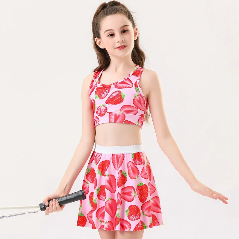 Girls Tennis Skirts Set with Sleeveless Tank Top and Skorts-Children's Yoga Suit Athletic Outfit for Pickball Golf Kids Size
