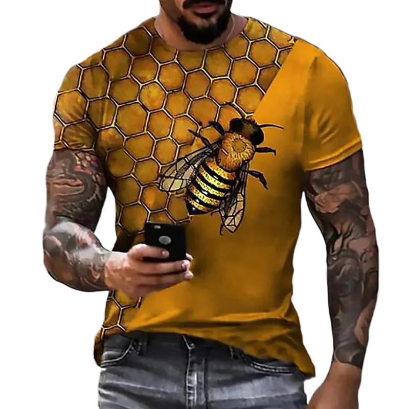 

2023 New Little Bee Pattern Summer Men's 3D Printing O-Neck Top T-shirt Plus Size honeycomb Harajuku Short Sleeve T-shirt