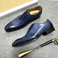 LUXURY MEN LEATHER SHOES LACE UP POINTED TOE CASUAL MENS DRESS SHOES BLUE WEDDING BUSINESS FORMAL OXFORD SHOES FOR MEN 1