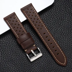 Vintage Soft Oil Wax Genuine Leather Watch Strap with Steel Pin Buckle - 18mm (Dark Brown)