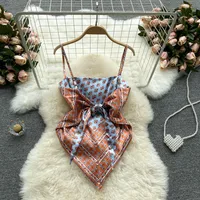 Women Sexy Backless asymmetrical lace-up Camis Print Tank Top Chic One-piece Corset Bustier Summer Beach vacation Crop Top - Image 5