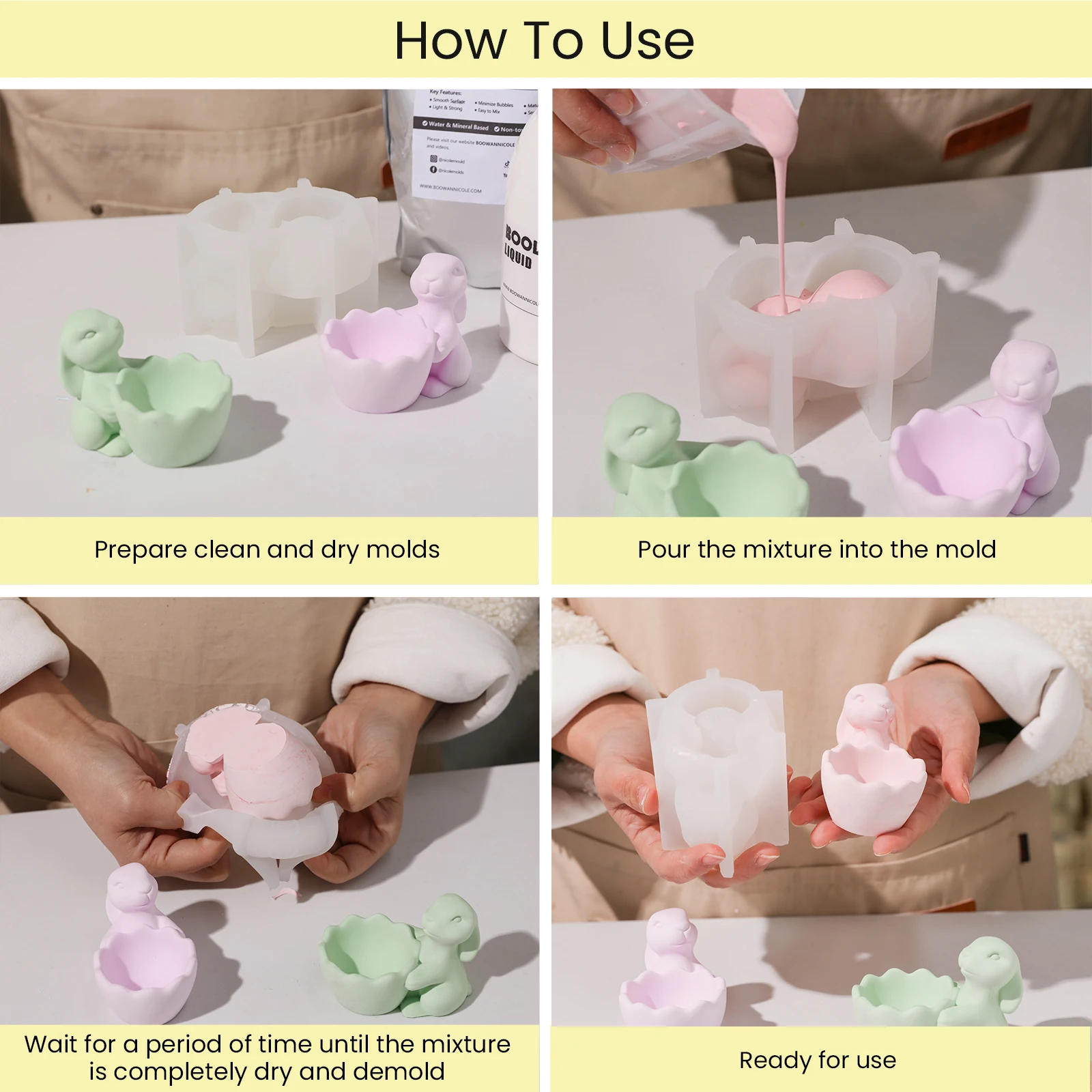 Bunny Egg Cup Silicone Molds Cement Concrete DIY Egg Holder Boiled Jesmonite Mould Easter Home Decor