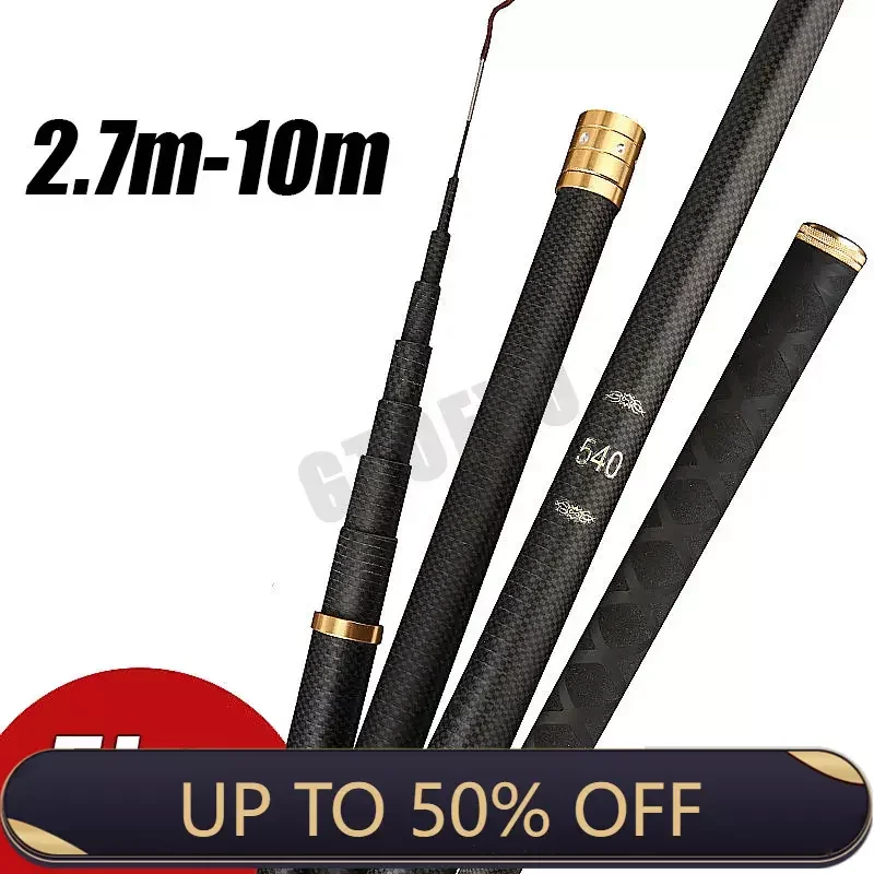 

Telescopic Stream Rod 4.5M/5.4M/6.3M/7.2M/8M/9M/10M Carbon Reservoir Pond Fishing Rod Super Light Hard Fiber Hand Fishing Pole