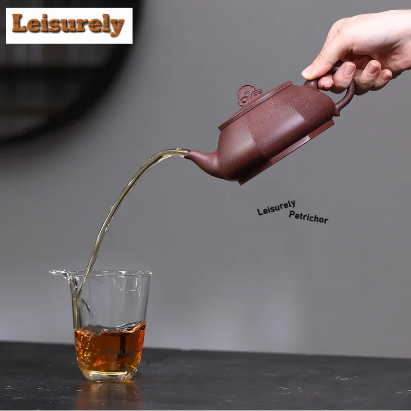 370ml Yixing Purple Clay Teapots Master Handmade Hexagonal Pot Raw Ore Peach Blossom Mud Kettle With Strainer Zisha Tea Set Gift