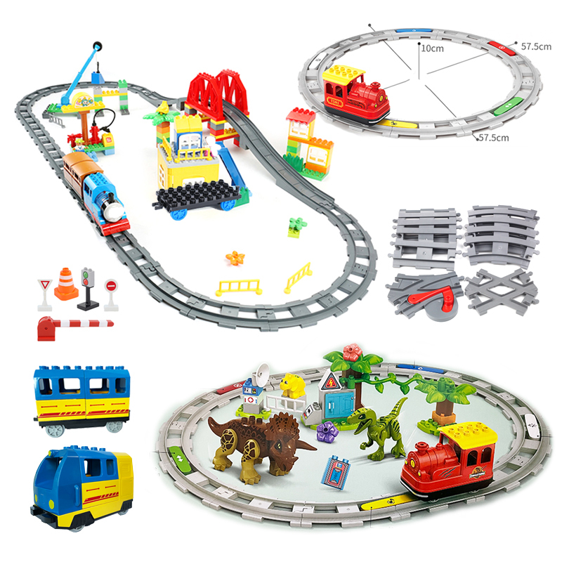Big Size Building Blocks Compatible Train Sets DIY Railway Track Assemble Interactive Educational Bricks Toys for Children Gift