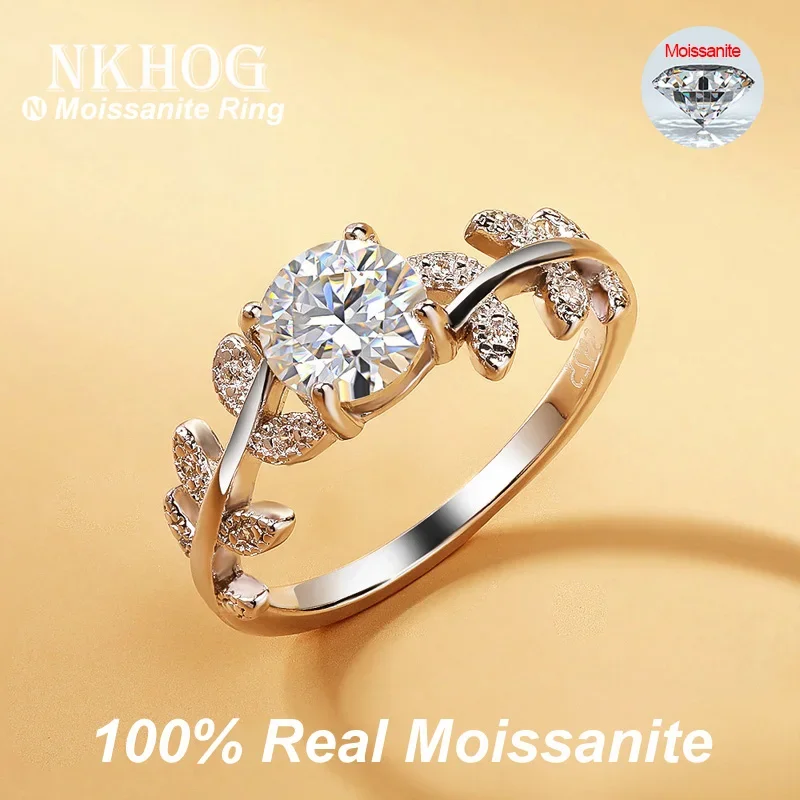 

Real 1ct Moissanite Leaf Rings S925 Silver Plated 18k White Gold For Women Band Party Wedding Finger Ring Fine Jewelry With GRA