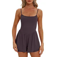 Summer Slimming Fashion Solid Color Sleeveless Spaghetti Straps Shorts Jumpsuit For Women Casual Sports Basic Comfortable Romper - Image 2