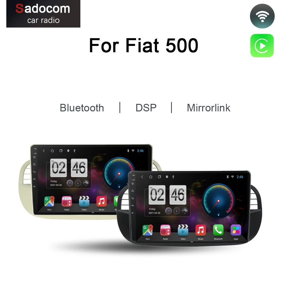 720P Android 12.0 Lettore Dvd Per Auto Mappa Gps Wifi Stereo Multimidia Lettore Video Bluetooth Autoradio Per Fiat 500 2 Din