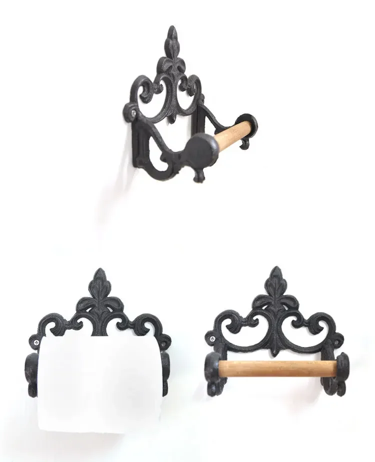 Cast iron vintage towel ring paper rack American style iron bathroom towel rack paper holder rings home decor