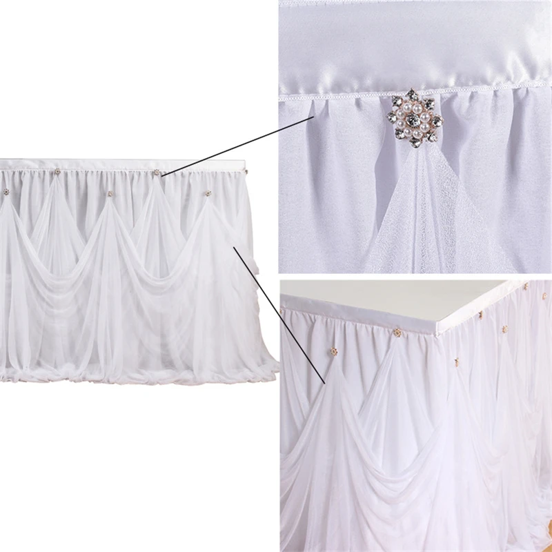 Hanging Drill White Table Skirt Wedding Decoration Home Birthday Party Table Halloween Scene Layout Tutu Fluffy Gauze Skirt