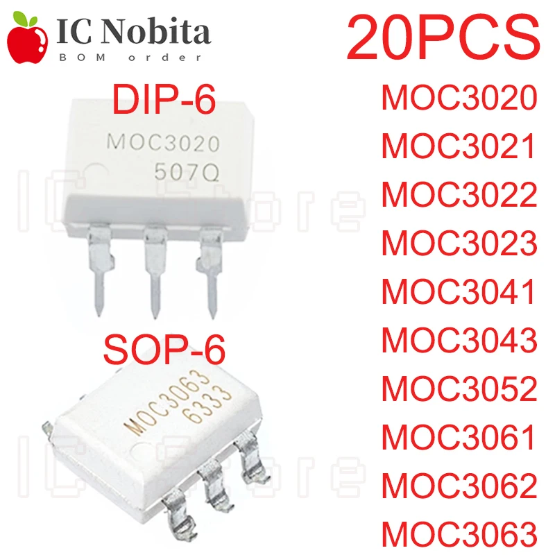 20PCS-MOC3020-MOC3021-MOC3022-MOC3023-MOC3041-MOC3043-MOC3052-MOC3061 ...