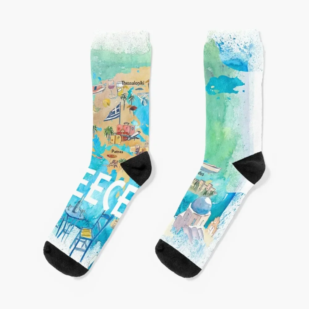 

Greece Illustrated Travel Map with Landmarks and Highlights Socks sports and leisure heated Men's Socks Women's