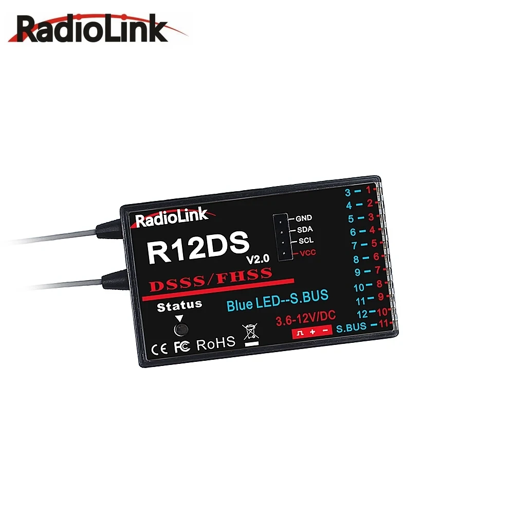 

Радиоприемник Радиоуправляемый Radiolink 2,4 ГГц R12DS 12 каналов Поддержка SBUS/PWM DSSS и FHSS AT9/AT9S/AT9S Pro/AT10/AT10II