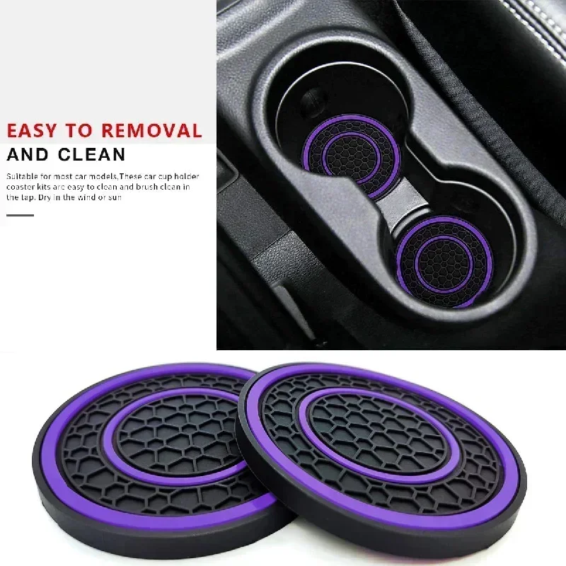 2pcs Non-Slip Car Cup Holder Coasters Silicone Insulated Mats Universal Fit For Vehicle Waterproof Anti-Slip Accessory Cup