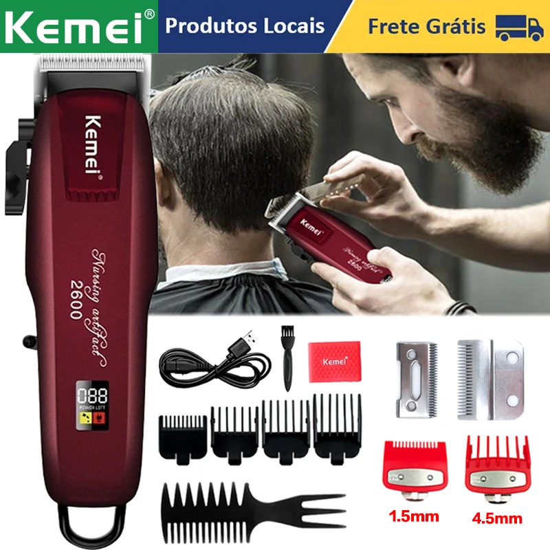 

Kemei Hair Trimmer Professional Hair Clipper Electric Hair Cutting Machine USB Rechargeable LCD Display Man Barber Haircut Tool