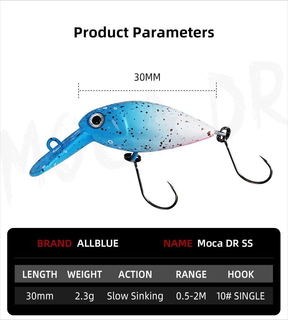 ALLBLUE MOCA Langsam Sinkender Crankbait 30mm 2,3g Wobbler Forellen-Angelköder Griechischer Süßwasser-Minnow Künstlicher Harter Köder Angelausrüstung – Detail 2