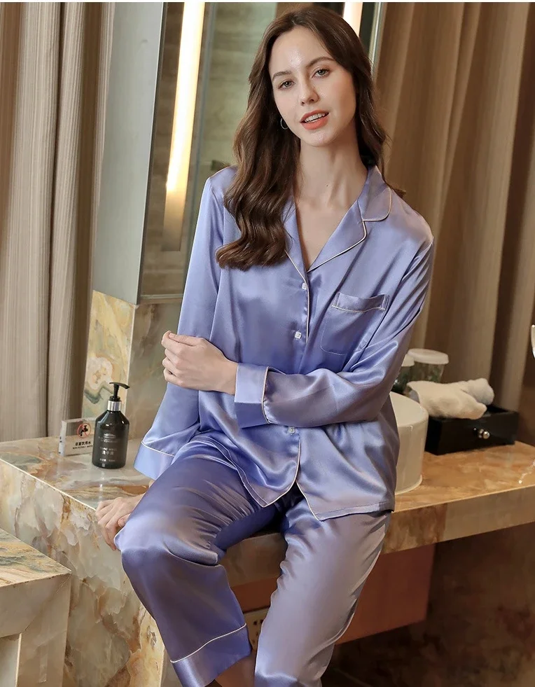 wholesale silk sleepwear lingerie luxury Women pajama Two-piece night wear woman 22MM 100% mulberry silk Home wear trousers sets - Image 6